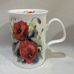 Roy Kirkham Fine Bone China Coffee Mug Teacup Red Poppy Flower Made in England